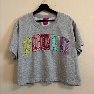 QUEEN OF SPARKLES Gray Rodeo Short Sleeve Sweatshirt Top